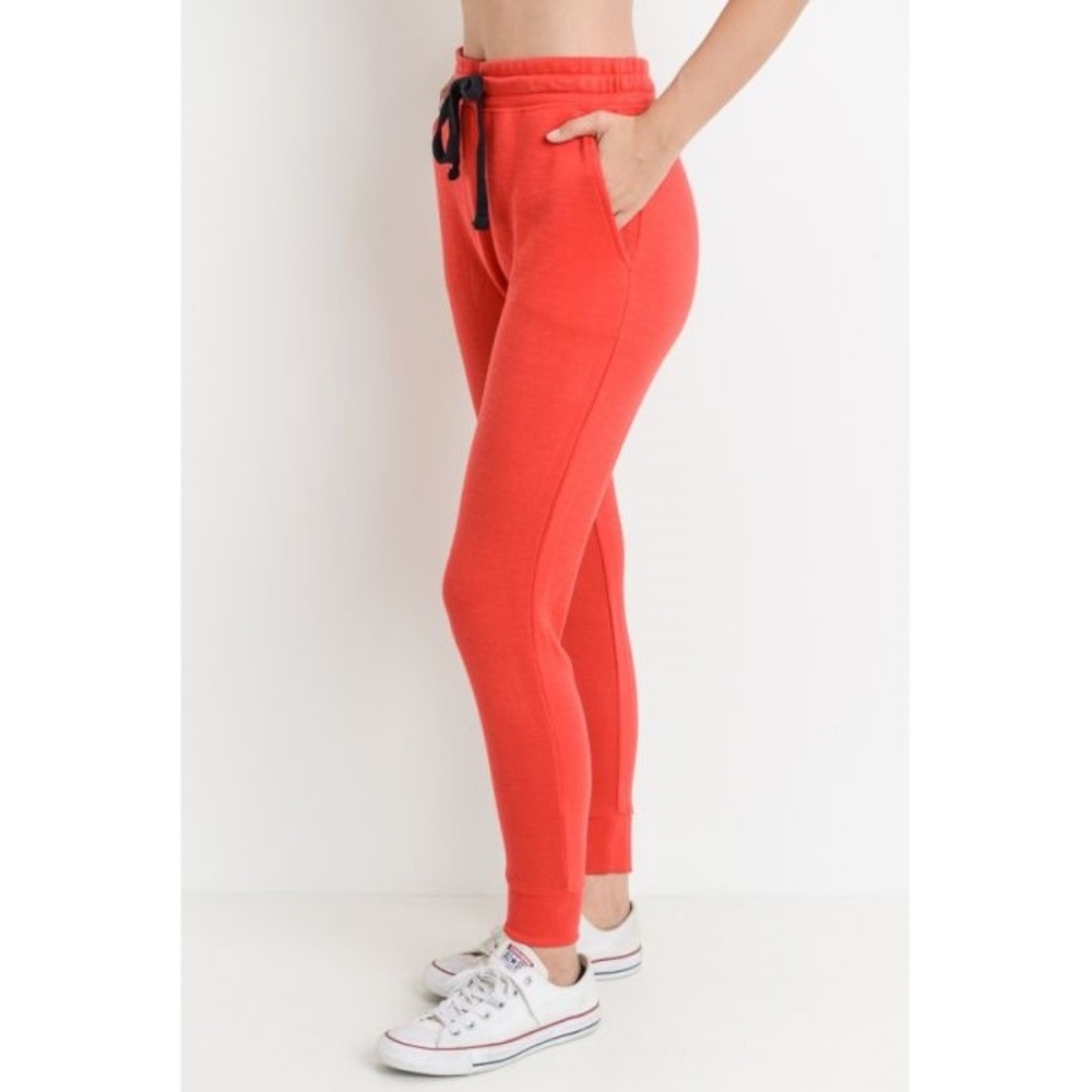 Red Tapered Drawstring Modal Joggers